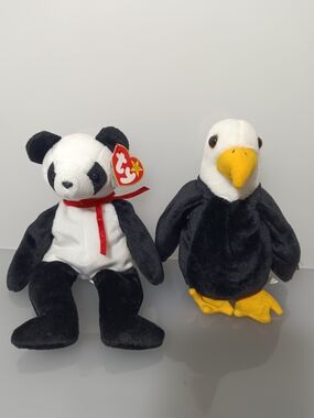 Ty Beanie Babies Fortune The Panda & Baldy The Bald Eagle Plush Toys Duo